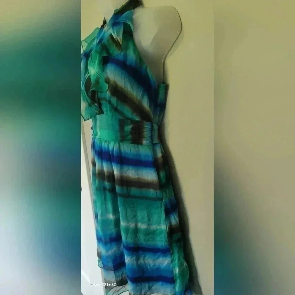 VTG 1990s The Limited Blue Green Mandarin V-Neck Sheath Dress Women's Size 4 - Picture 8 of 16